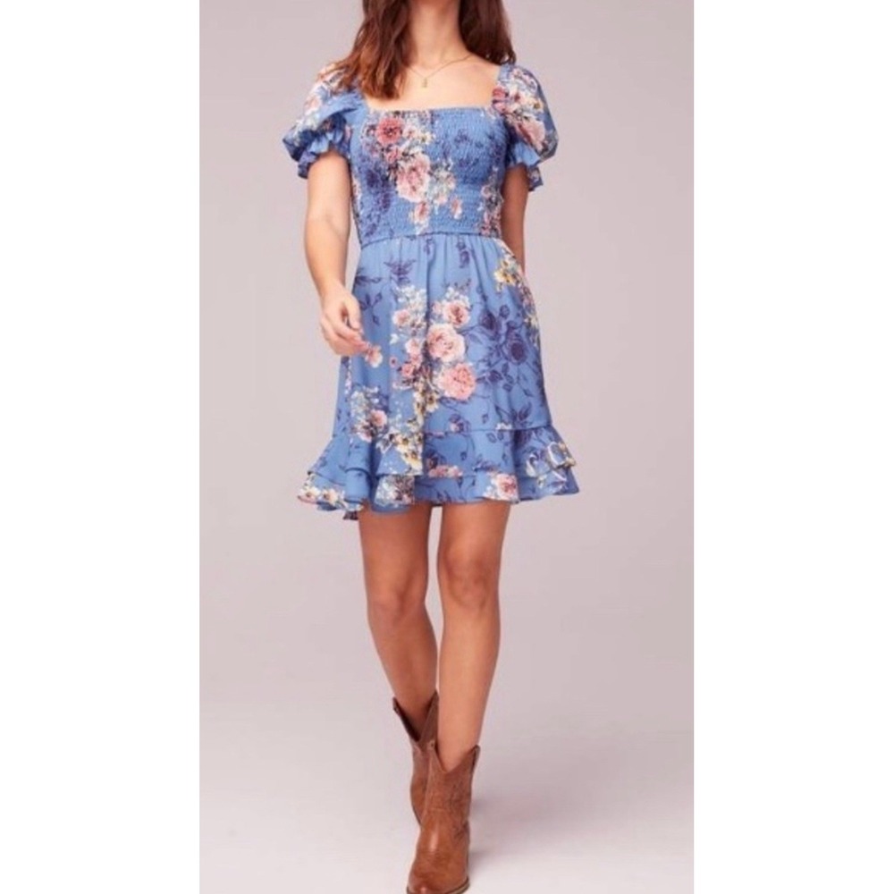 Band of Gypsies Dress pastel blue Dream‎ Floral Print Mini Size XS